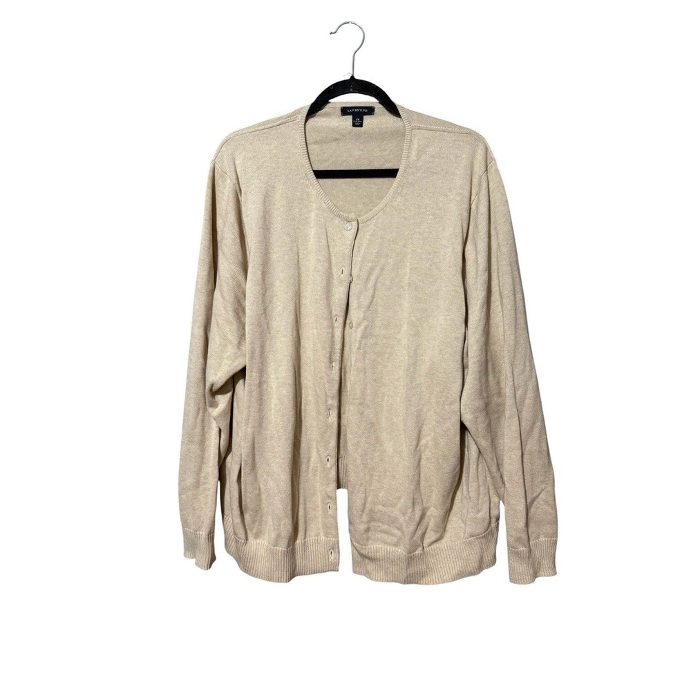 Lands’ End Cotton Cardigan Sweater Oatmeal Beige Button Front 3X